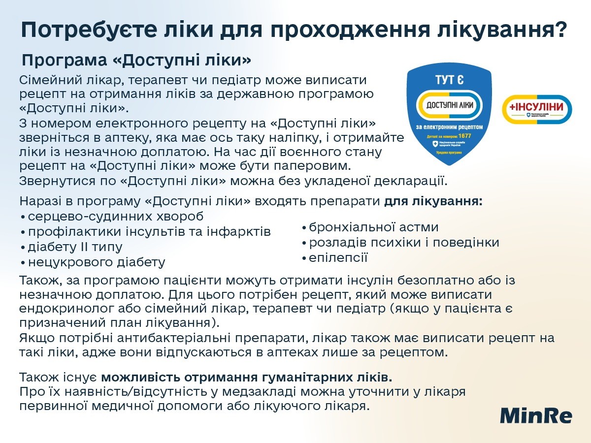 Потребуєте ліки для лікування? Як отримати медичну допомогу?